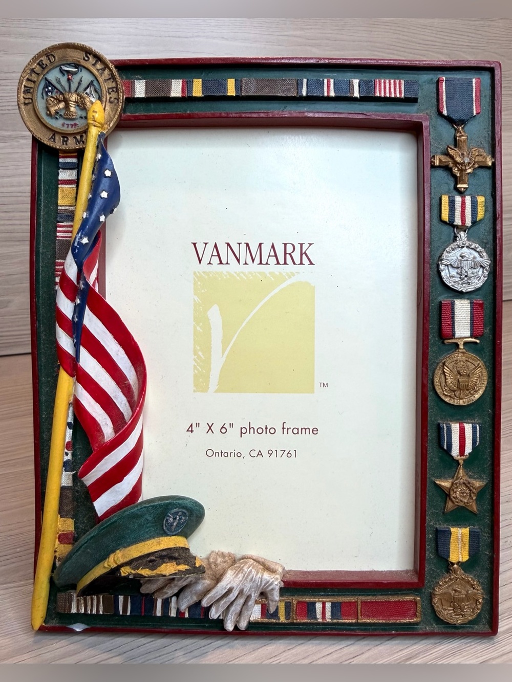 Vanmark American Heroes US Army Photo Frame 4x6 Military Medals Flag Picture Vtg